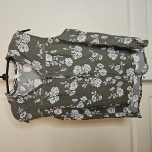 Como Blu Floral Sleeveless Top - Olive Green